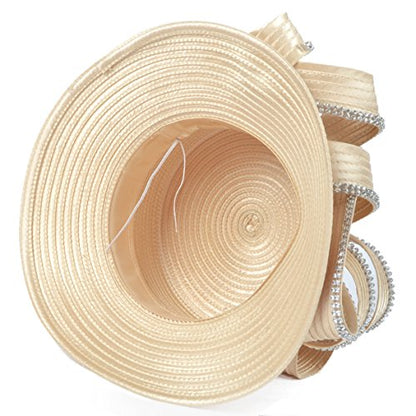 VECRY Womens Tea Party Church Baptism Wedding Derby Dressy Hat - color: Rhinestone-apricot
