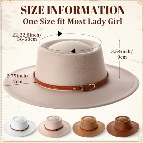 JaGely Hats Felt Hat for Women with Belt - color: Khaki, White, Brown, Beige With Brown Belt