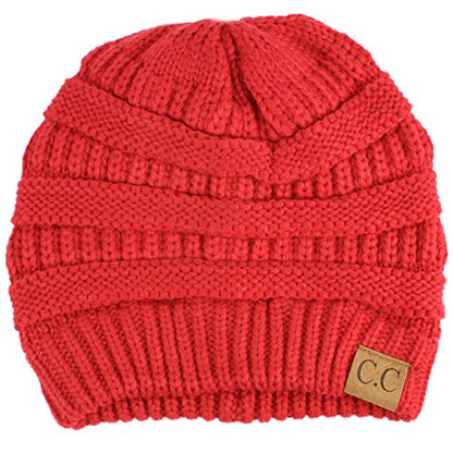 CC Classic Winter Fall Trendy Chunky Stretchy Cable Knit Beanie Hat - color: Solid Hot Pink