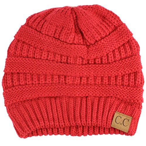CC Classic Winter Fall Trendy Chunky Stretchy Cable Knit Beanie Hat - color: Solid Hot Pink