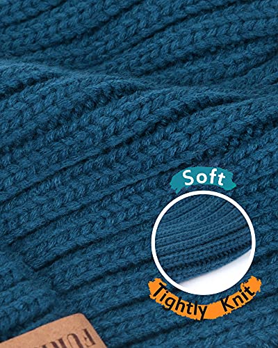 FURTALK Womens Winter Beanie Hat Satin Lined Faux Fur Pom Pom Beanies Hat for Women Winter Warm Knit Hats - color: Blue