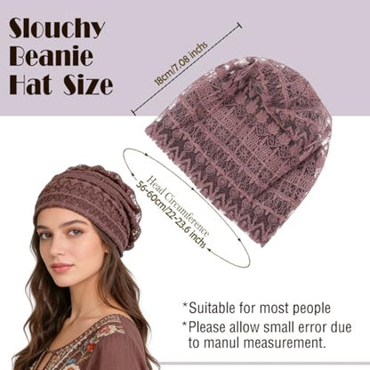 Crochet Slouchy Beanie Hat Turbans Headware for Women - color: Bea14 - Purple
