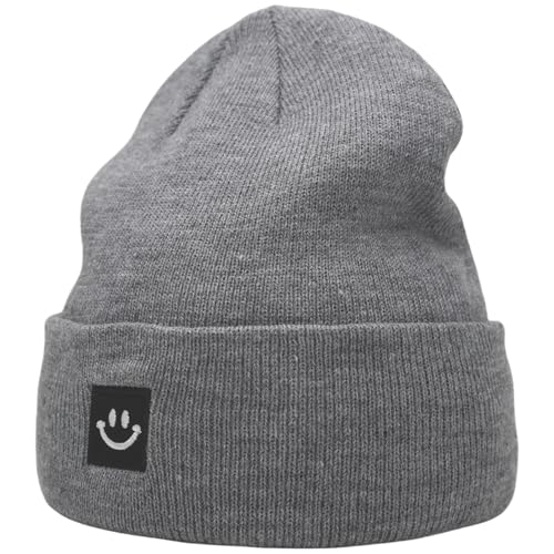 55cube Unisex Winter Beanie Hats Warm Thick Knit Cuffed Skullcaps - color: Solid Grey