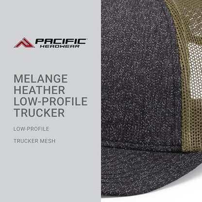 Pacific Headwear Melange Heather Low-Profile Trucker - color: Black Heather/Moss/Black Heather