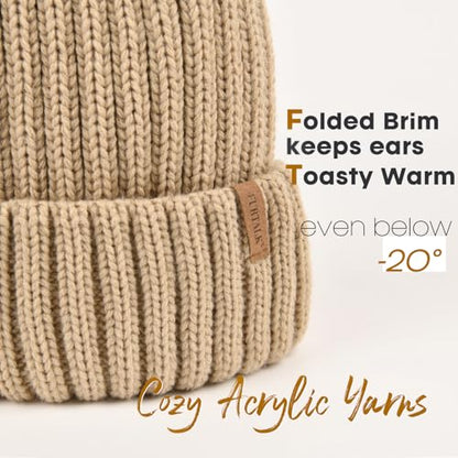 FURTALK Womens Winter Knitted Beanie Hat with Faux Fur Pom Warm Knit Skull Cap Beanie for Women - color: Smoke Gray