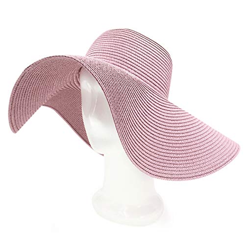 Womens 5.75" Wide Brim Foldable UPF50 Floppy Summer Straw Hat Sun Beach Hat - color: Pale Purple