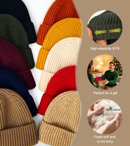 Wool Fisherman Beanies for Men Knit Fall Winter Beanie Hat Skull Cap - color: Hot Pink