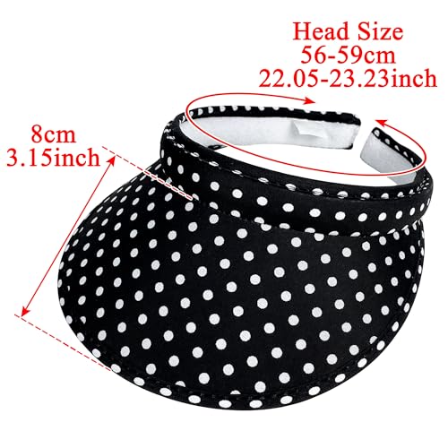 2 Pack Sun Visor Hats Women Men Clip On Wide Brim Visors Hat Outdoor Sports Golf Beach Travel Tennis Caps - color: Black Red Polka Dot