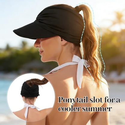 American Trends Wide Brim Visor for Women Lightweight Packable Ponytail Hat - color: Green