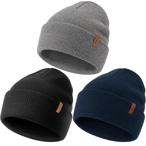 Beanie for Men Women, Winter Double Layer Warm Hat Skull Cap - color: Dark Grey+black+navy