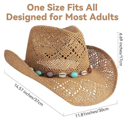 WQWOVRVO Cowboy Hat,Cowgirl Hat,Cowboy Hats for Women/Mens/Straw Wide with Shapeable Brim Western Cowboy Hat for Womens - color: Coffee Color