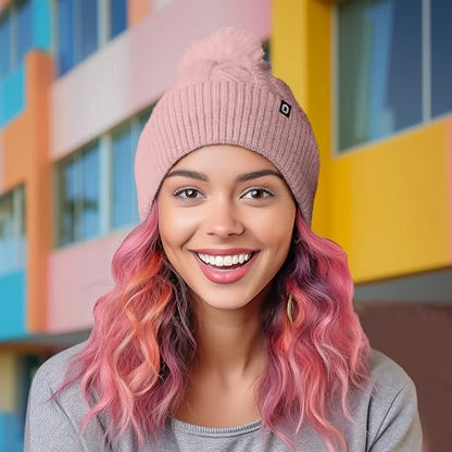 DALIX Cable Knit Pom Beanie Soft Stretch Skully Warm Fuzzy Faux Sherpa Winter Ski Beanie - color: Mauve