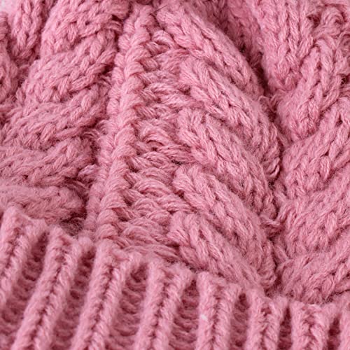 2PCS Parent-Child Knit Hat Family Matching Winter Warmer Hat Mother & Baby Crochet Beanie Ski Cap with Pom - color: Pink