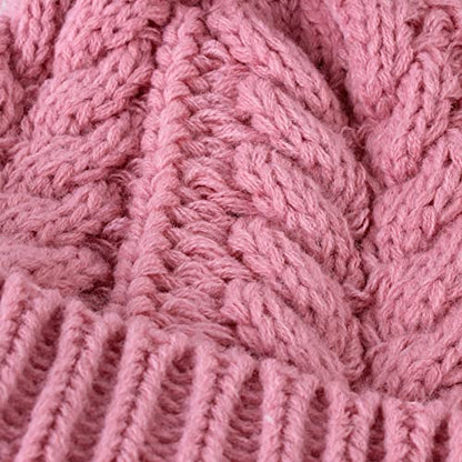 2PCS Parent-Child Knit Hat Family Matching Winter Warmer Hat Mother & Baby Crochet Beanie Ski Cap with Pom - color: Pink