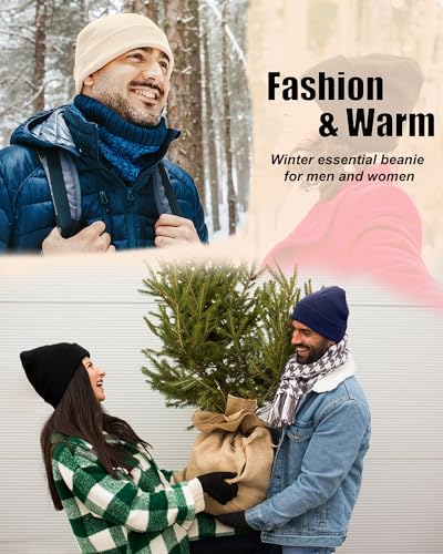 ROYBENS Warm Wool Beanie for Men Women, Thick Fleece Lined Knit Winter Hat - color: 1pcs Black
