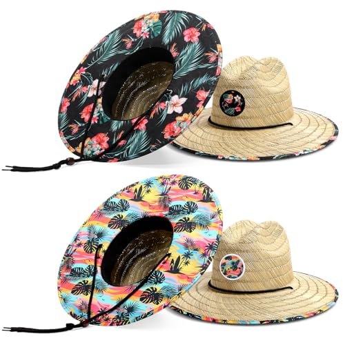 Cuffbow 2 Pack Straw Sun Hats for Women Men - style: Tropical Floral