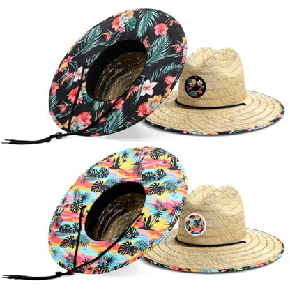 Cuffbow 2 Pack Straw Sun Hats for Women Men - style: Tropical Floral