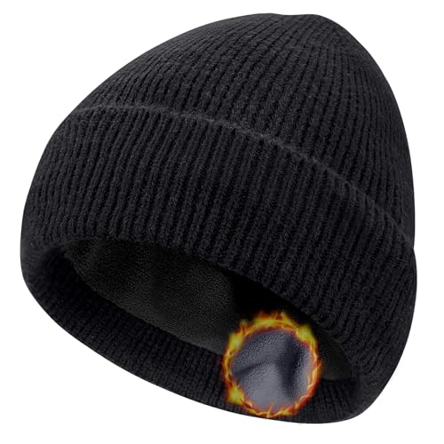 Winter Beanie Hats for Women Men Fleece Slouchy Knit Thick Beanies Warm Thermal Snow Ski Hat Gifts for Cold Weather - color: Black