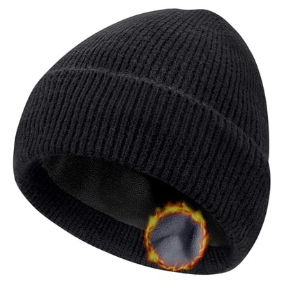 Winter Beanie Hats for Women Men Fleece Slouchy Knit Thick Beanies Warm Thermal Snow Ski Hat Gifts for Cold Weather - color: Black