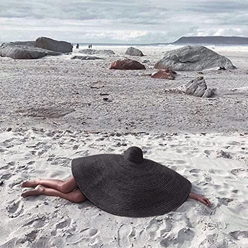 Oversized Beach Sun Hat for Women Foldable Large Wide Brim Hats Packable Roll up Floppy Cap Summer UV Protection Hat - color: Black
