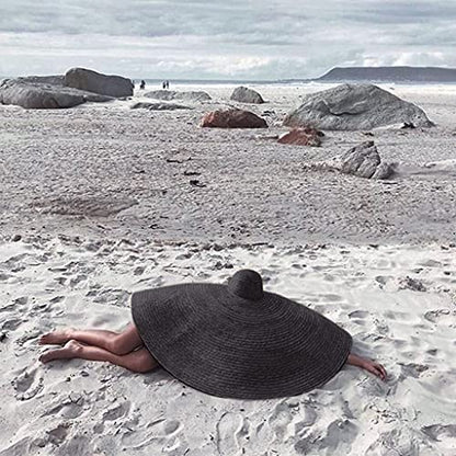 Oversized Beach Sun Hat for Women Foldable Large Wide Brim Hats Packable Roll up Floppy Cap Summer UV Protection Hat - color: Black