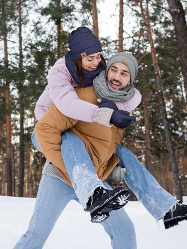 LOROME Winter Beanie Hat Scarf Gloves, Warm Fleece Knit Neck Scarf Set Gift - color: Denim Blue