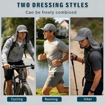Tirrinia UPF 50+ Fishing Hat with Removable Neck Flap, Baseball Cap - color: Light Grey