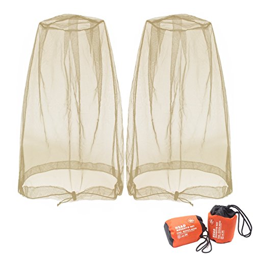 Benvo Mosquito Head Net Mesh, Face Neck Fly Netting Hood from Bugs Gnats Noseeums Screen Net for Any Outdoor Lover- with Carry Bags Fits Most Sizes of Hats Caps (2pcs, Khaki, Updated Big Net) - color: Khaki