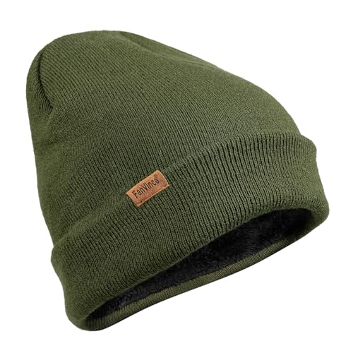 Beanie for Men Winter Thermal Cuffed Knit Hat Warm Gifts Womens Beanies - color: Green Olive