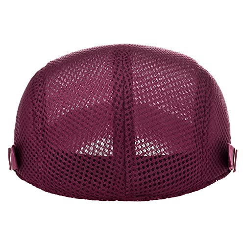 VOBOOM Men Mesh Newsboy Flat Cap Ivy Cabbie Newsboy Cap - color: Burgundy