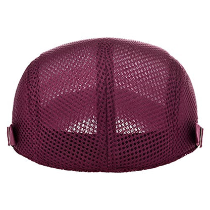 VOBOOM Men Mesh Newsboy Flat Cap Ivy Cabbie Newsboy Cap - color: Burgundy
