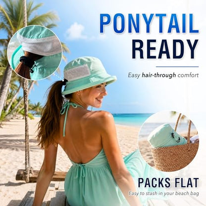 TOP-EX UVCoolix UPF 50+ Wide Brim Ponytail Sun Hat - color: Grey, size: Medium