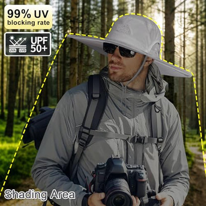 Cooltto L/XL/XXL Wide Brim Sun Hat UPF 50+ UV Protection Boonie Hat - color: 2 Pack Light Grey, size: Medium-Large