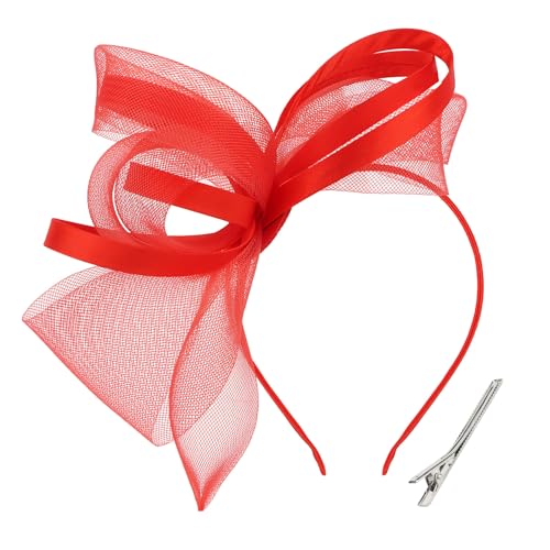 Red Fascinators Hats for Women, Fascinator Headband Women's Tea Party Hat Derby Hats for Cocktail, Wedding, Fancy Dress Party, 1920s Accessories for Women - color: Red