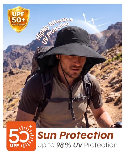 Home Prefer Outdoor UPF50+ Sun Hat Wide Brim Mesh Fishing Hat with Neck Flap - color: Black