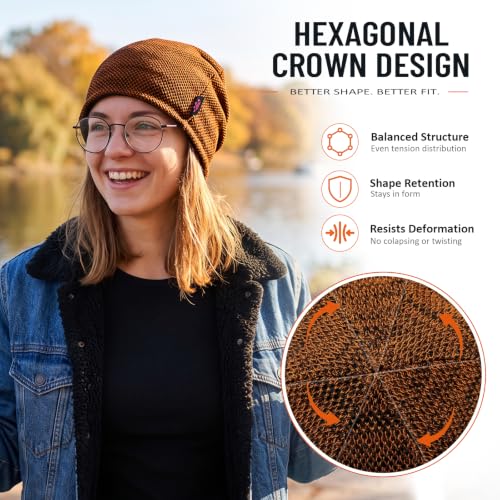 Lvaiz Winter Beanie for Men Women Warm Fleece Lined Reversible Skull Cap - color: Dark Orange+black)