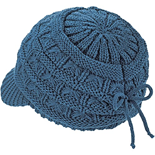 BYOS Womens Winter Chic Cable Warm Fleece Lined Crochet Knit Hat W/Visor Newsboy Cabbie Cap - color: Basket Woven-teal Blue