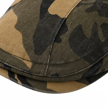 VOBOOM Men Cotton Newsboy Beret Hat Duckbill Buckle Cabbie Cap - color: Brown Camouflage