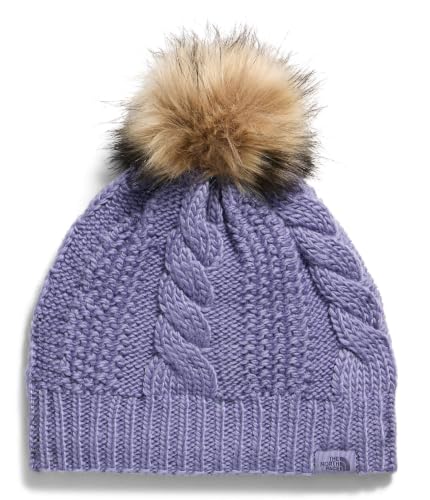 THE NORTH FACE Women's Oh Mega Fur Pom Lined Beanie | Deep Fit, Cuffed Winter Hat With Soft Cable Knit & Fleece Lining - color: Grounded Plum