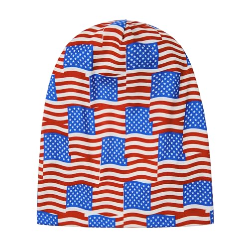Zando Slouchy Dwarf Beanie Hats for Women Men - Breathable Cozy Cotton Sleep Cap Thin Chemo Headwear for Hip-Pop Halloween - color: Amercian Flag