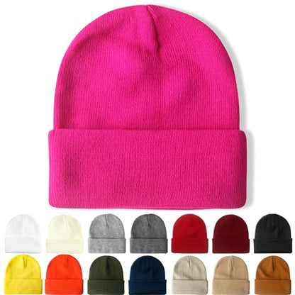 NPQQUAN Beanie for Women Winter Hats for Mens Beanie Cuffed Knit Beanies - color: Rosered