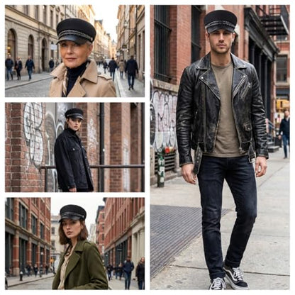 Chauffeur Hat Newsboy Cap Beret Driver Costumes Captain-Hat for Men Women - color: Black-c
