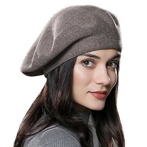 Womens Winter Beret Hat Knitted Beanie Cap Autumn Winter Hat French Classic Beret - color: Camel