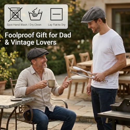 ZLYC Newsboy Cap for Men Summer Flat Cap Lightweight Beret Hat - color: Herringbone Dark Gray