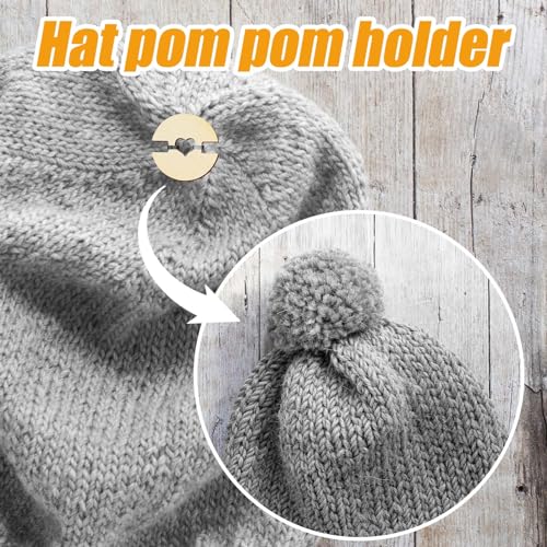 50pcs Pom Poms Buttons for Hats, 20mm Wooden Handmade Buttons Removable Love Button Faux Fur Pom Pom Holder Keepers Fastener for Knitting Beanies Caps DIY Craft Decoration