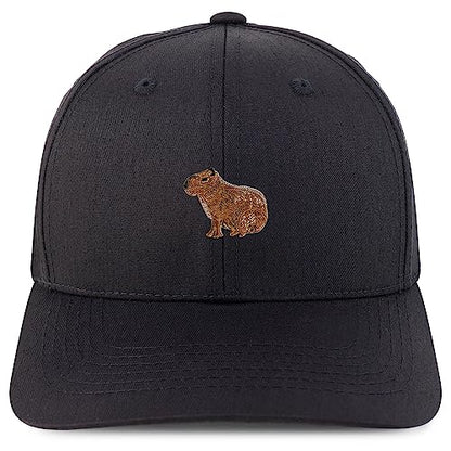 Trendy Apparel Shop Capybara Embroidered Patch Structured 6 Panel Snapback Baseball Cap - color: Black