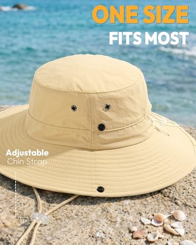 Women Sun Hat with Ponytail Hole Wide Brim Bucket Sun Protection for Summer - color: Khaki