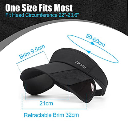 2 Pack Sun Golf Visor Hats for Women, Adjustable Retractable Brim Golf Cap Beach Hats for Women - color: Black / White