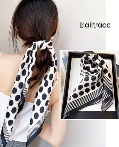 Dailyacc Hair Bandanas Scarf For Women Lightweight Fashion Neck Silk Satin Head Scarves For Sleeping Handbags Scarf - color: 21-black and White Dots/27.5*27.5in