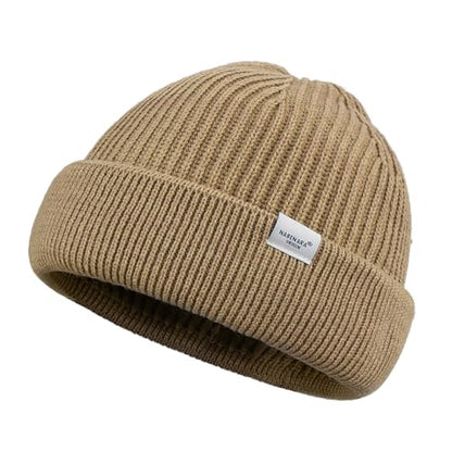Clakllie Trawler Beanie Watch Hat Knit Cuffed Skullcap Roll-up Edge Stocking Hats Rolled Cuff Knitted Hat Ski Cap - color: Cdus-hkn01-khaki